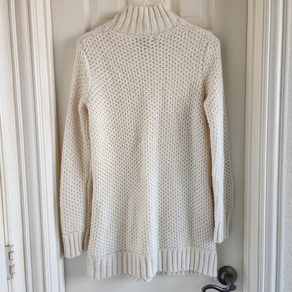 Banana Republic Cream Knit Asymmetrical Zip Sweater Size M Mockneck Fisherman - Picture 7 of 7